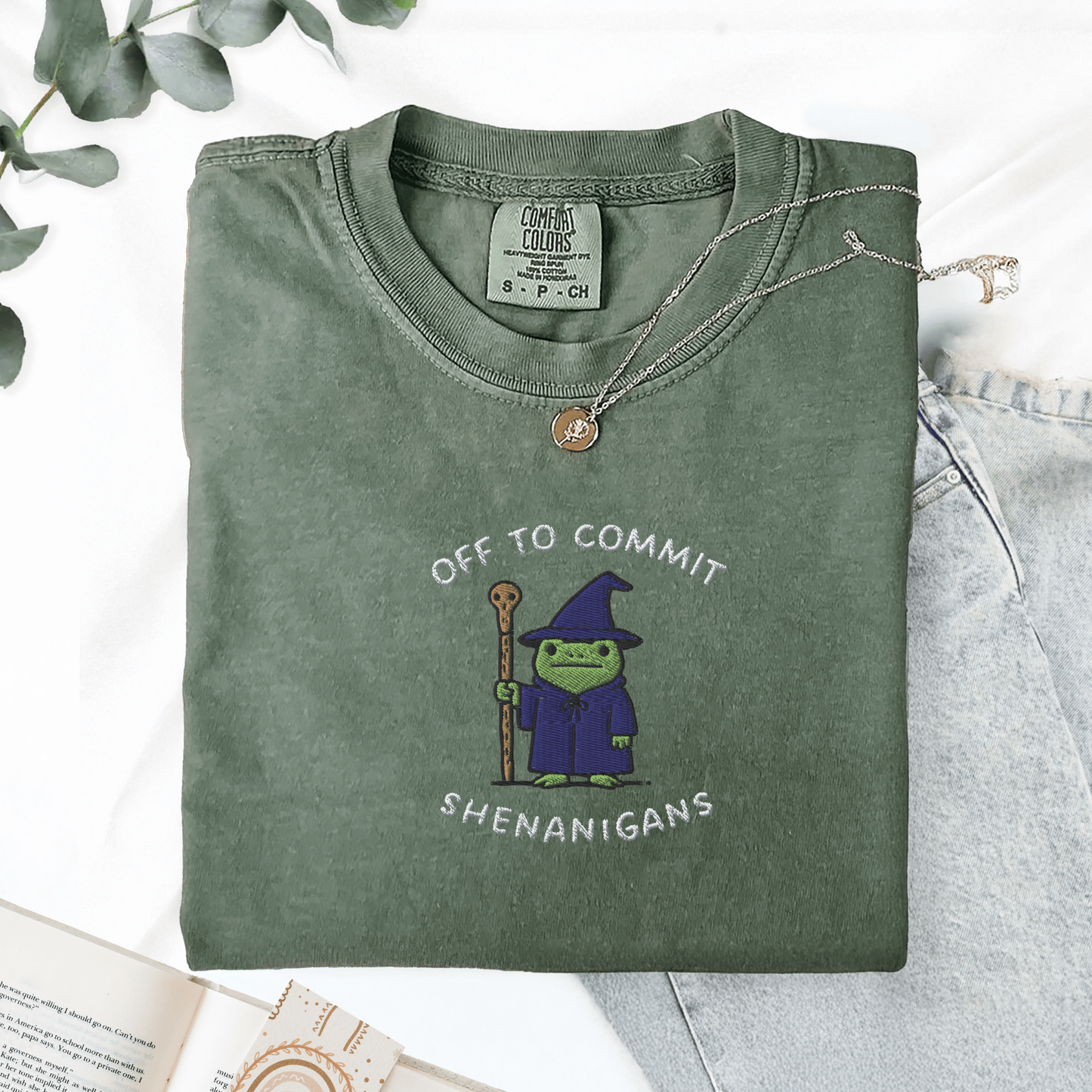 Pine Spice Books Wizard Frog Shirt Embroidered T-Shirt Wizard Frog Shirt Embroidered T-Shirt