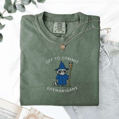 Pine Spice Books Wizard Raccoon Embroidered T-Shirt Wizard Raccoon Embroidered T-Shirt