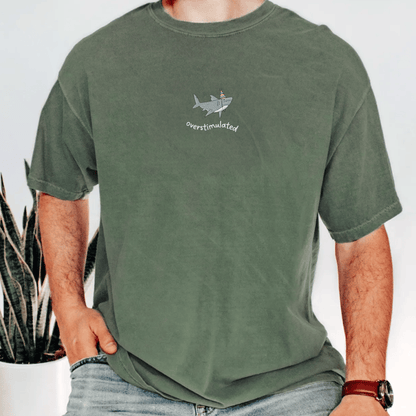 Pine Spice Books Overstimulated Shark Embroidered T-Shirt Overstimulated Shark Embroidered T-Shirt