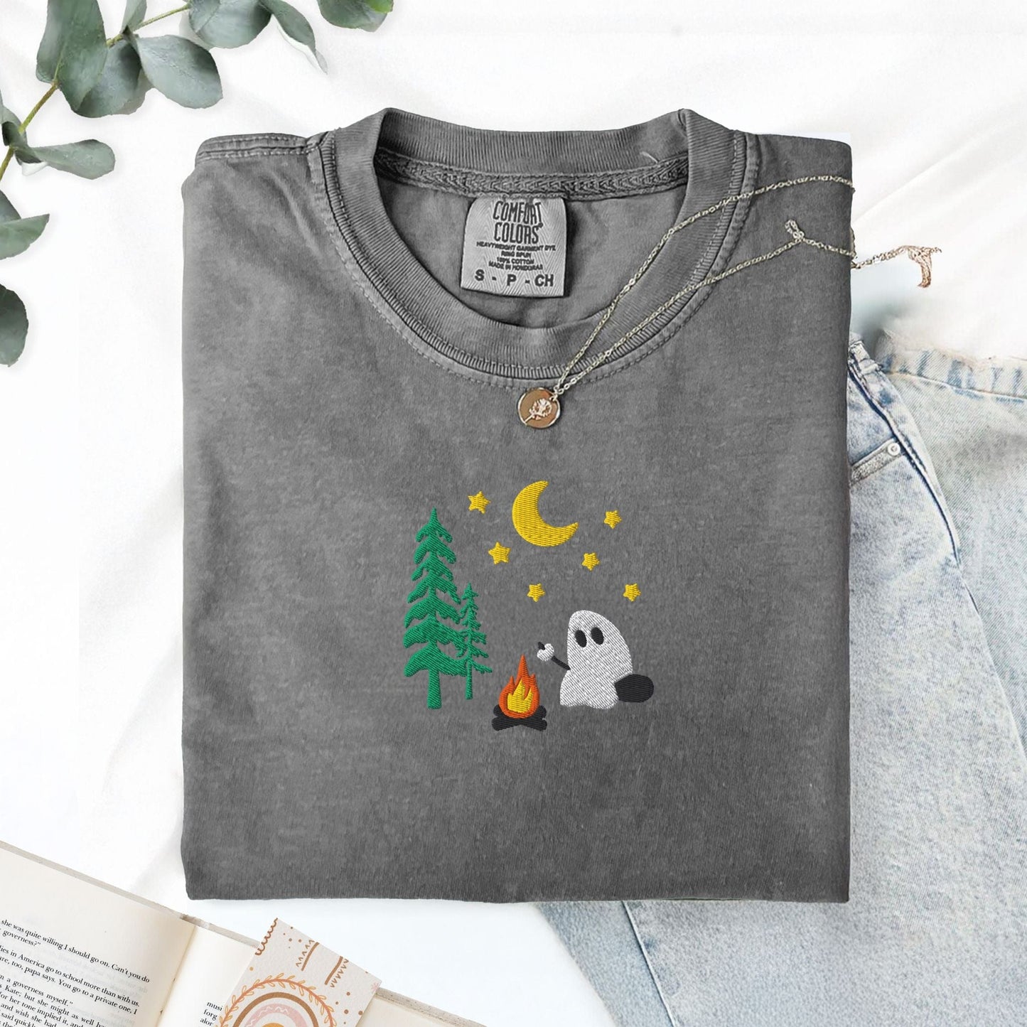Pine Spice Books Camping Ghost Embroidered T-Shirt Camping Ghost Embroidered T-Shirt