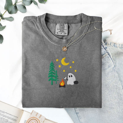 Pine Spice Books Camping Ghost Embroidered T-Shirt Camping Ghost Embroidered T-Shirt
