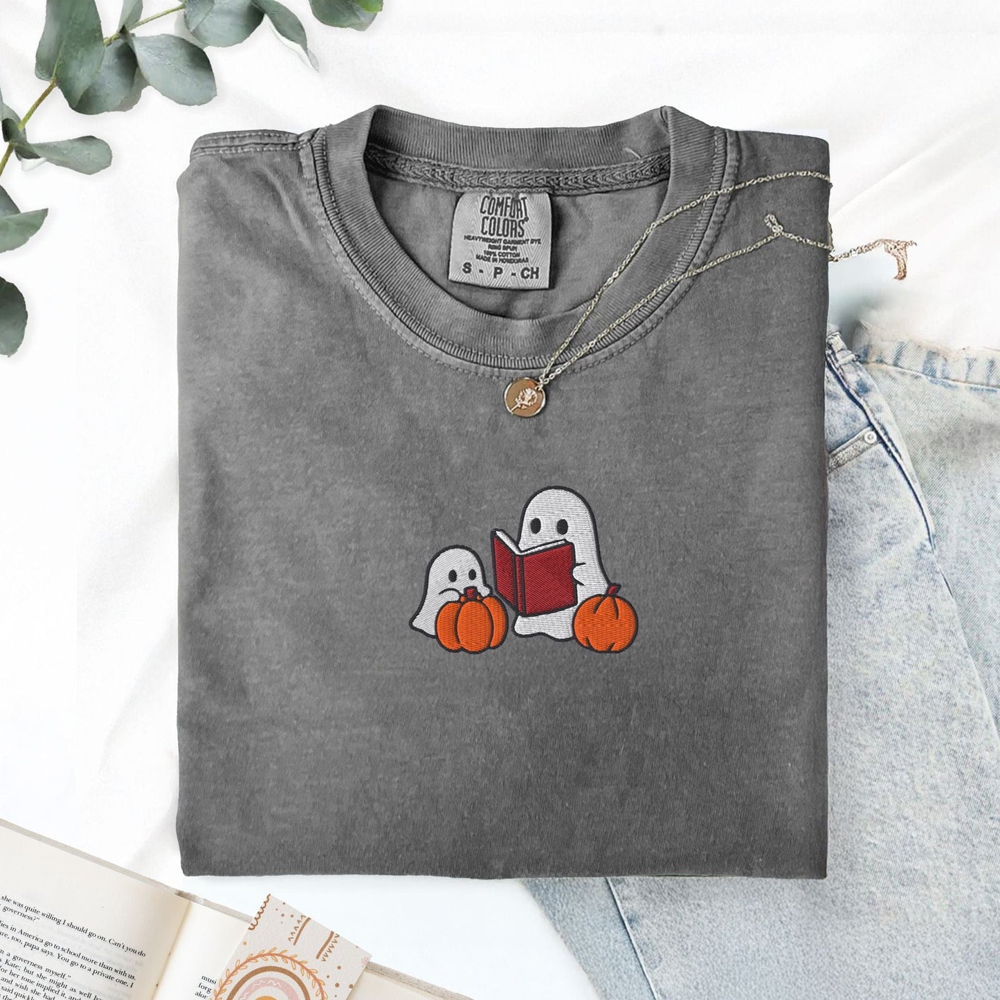 Pine Spice Books Ghost Stories Embroidered T-Shirt Ghost Stories Embroidered T-Shirt