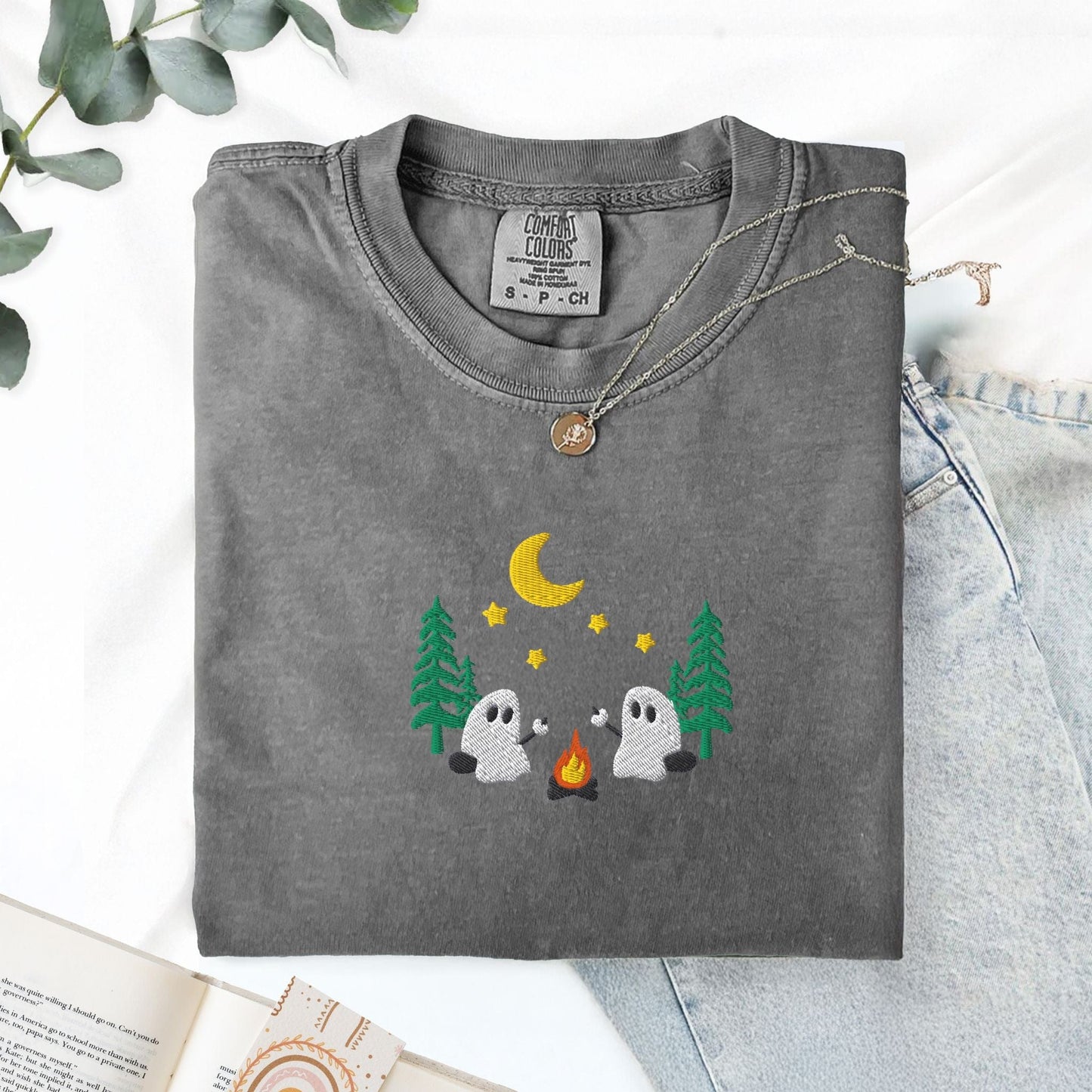 Pine Spice Books Ghosts Camping Embroidered T-Shirt Ghosts Camping Embroidered T-Shirt