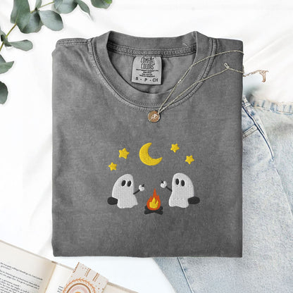 Pine Spice Books Ghosts Camping Embroidered T-Shirt Ghosts Camping Embroidered T-Shirt