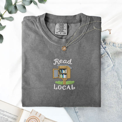 Pine Spice Books Read Local Embroidered T-Shirt Read Local Embroidered T-Shirt