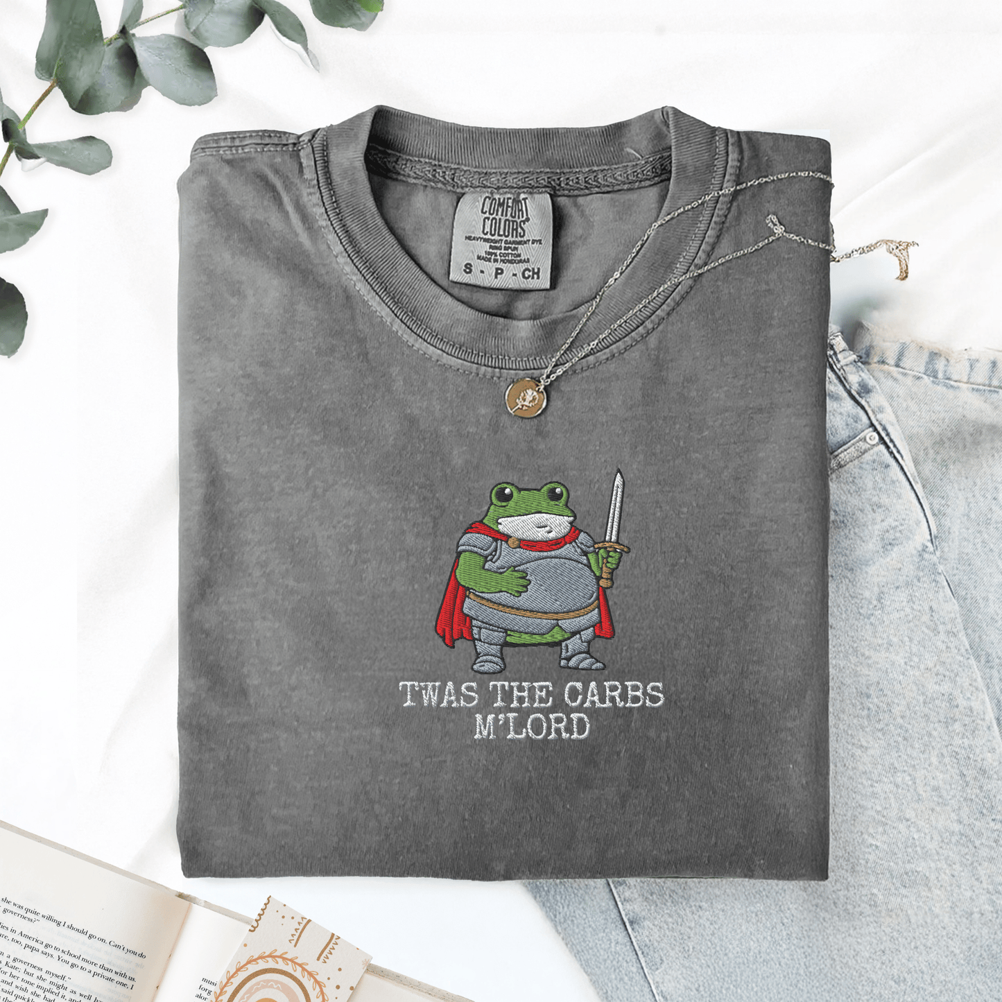 Pine Spice Books Twas The Carbs M'lord Embroidered Frog Shirt Twas The Carbs M'lord Embroidered Frog Shirt