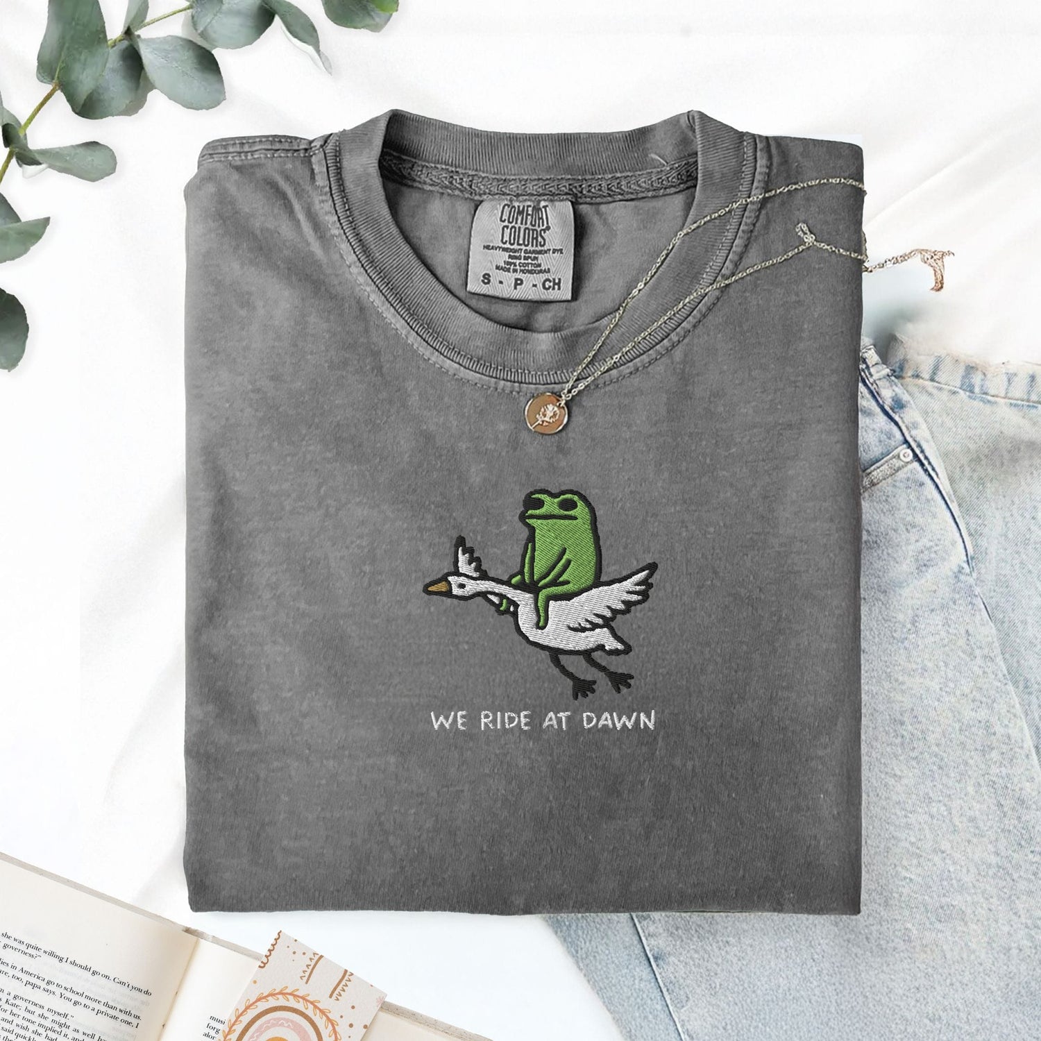 Pine Spice Books We Ride At Dawn Frog And Goose Embroidered T-Shirt We Ride At Dawn Frog And Goose Embroidered T-Shirt