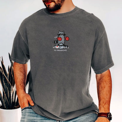 Pine Spice Books Why I Oughta Raccoon Embroidered T-Shirt Why I Oughta Raccoon Embroidered T-Shirt