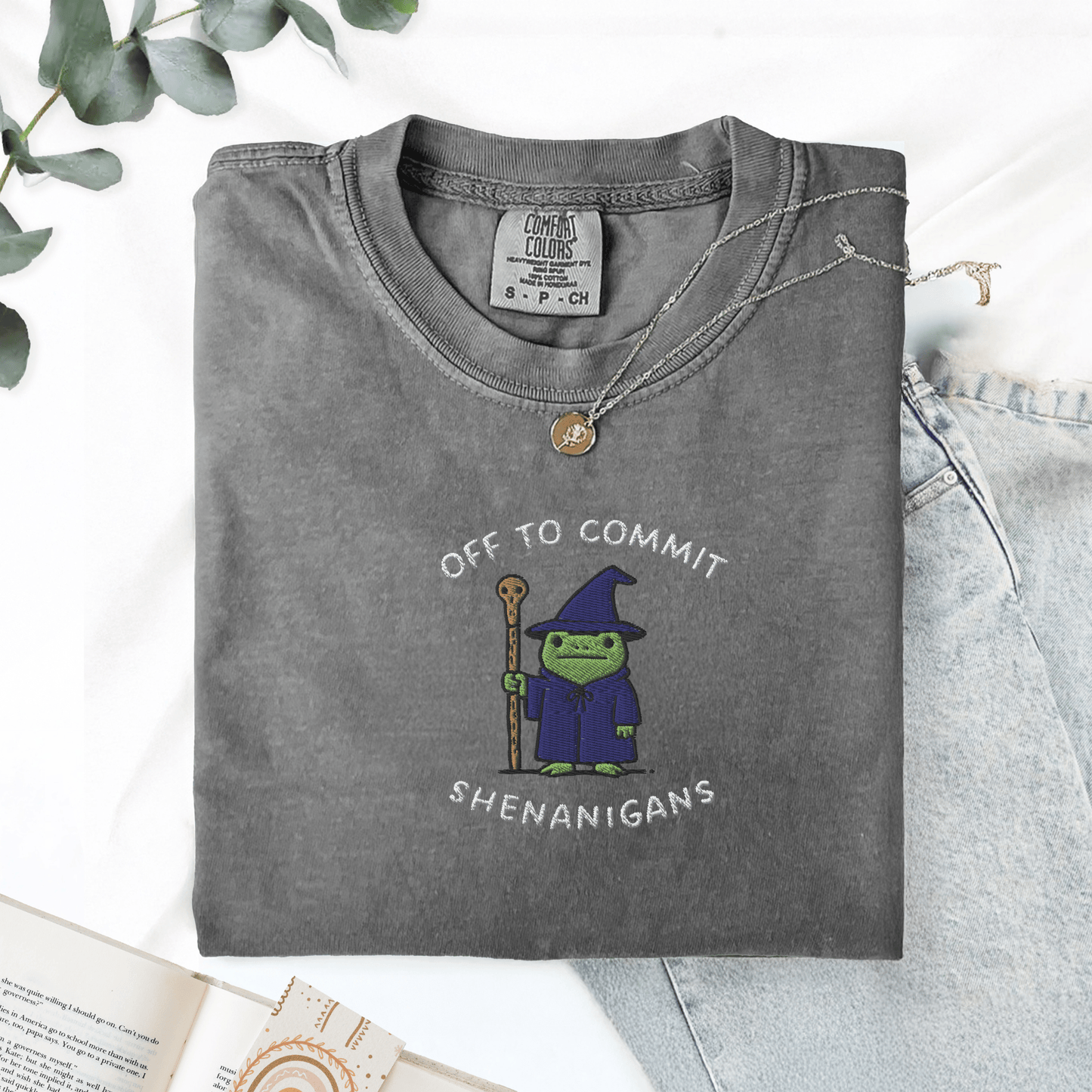 Pine Spice Books Wizard Frog Shirt Embroidered T-Shirt Wizard Frog Shirt Embroidered T-Shirt