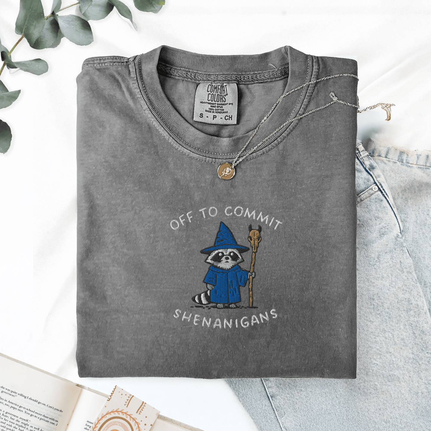 Pine Spice Books Wizard Raccoon Embroidered T-Shirt Wizard Raccoon Embroidered T-Shirt