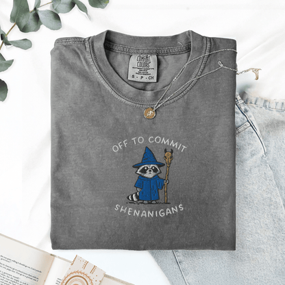 Pine Spice Books Wizard Raccoon Embroidered T-Shirt Wizard Raccoon Embroidered T-Shirt