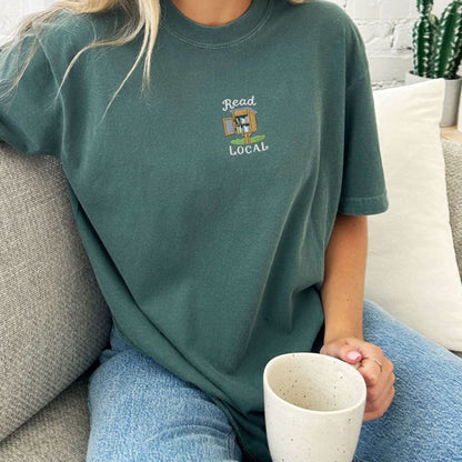 Pine Spice Books Read Local Embroidered T-Shirt Read Local Embroidered T-Shirt