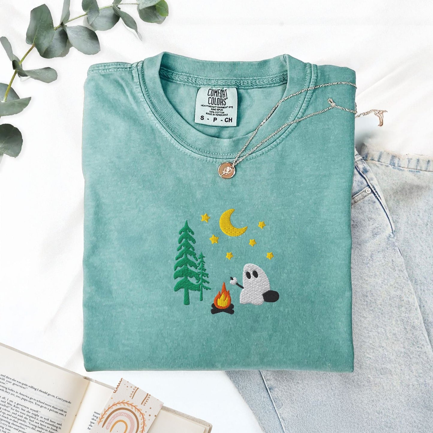 Pine Spice Books Camping Ghost Embroidered T-Shirt Camping Ghost Embroidered T-Shirt
