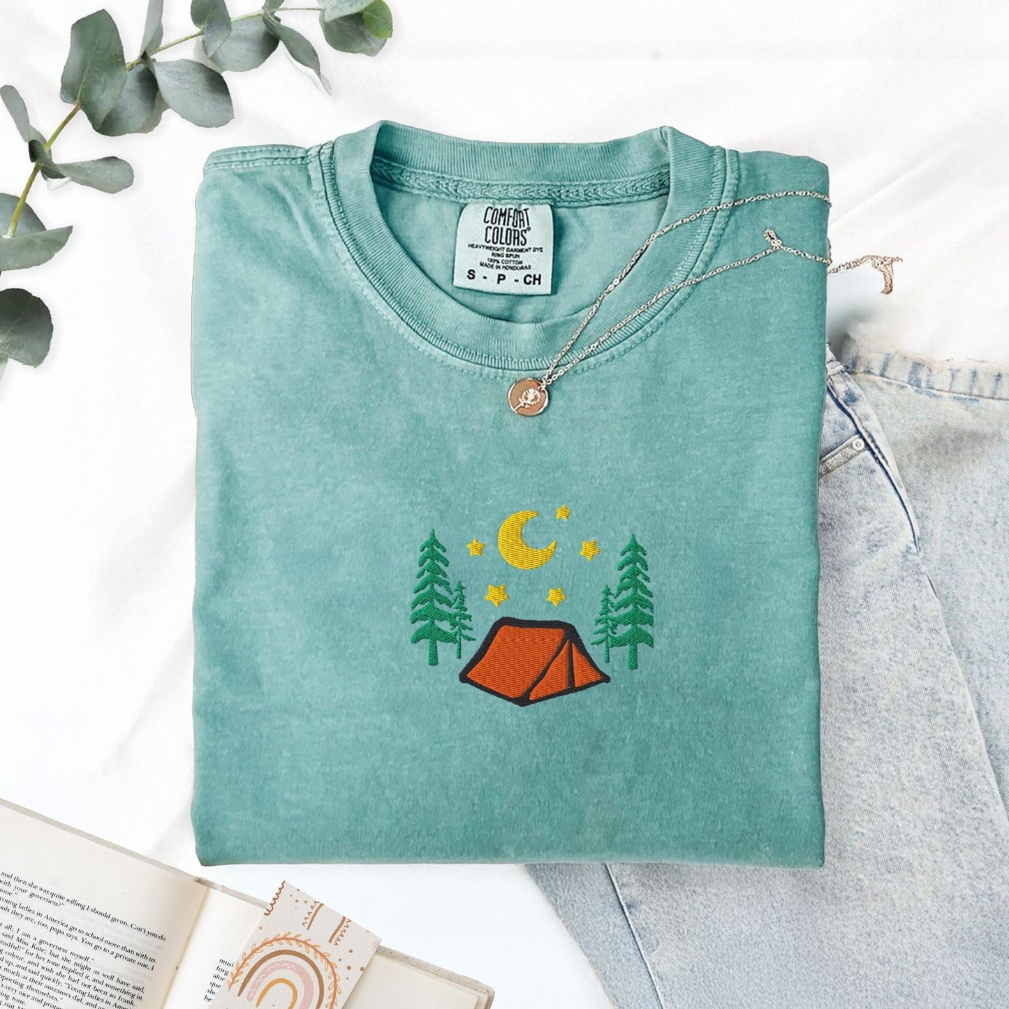 Pine Spice Books Cozy Camping Embroidered T-Shirt Cozy Camping Embroidered T-Shirt