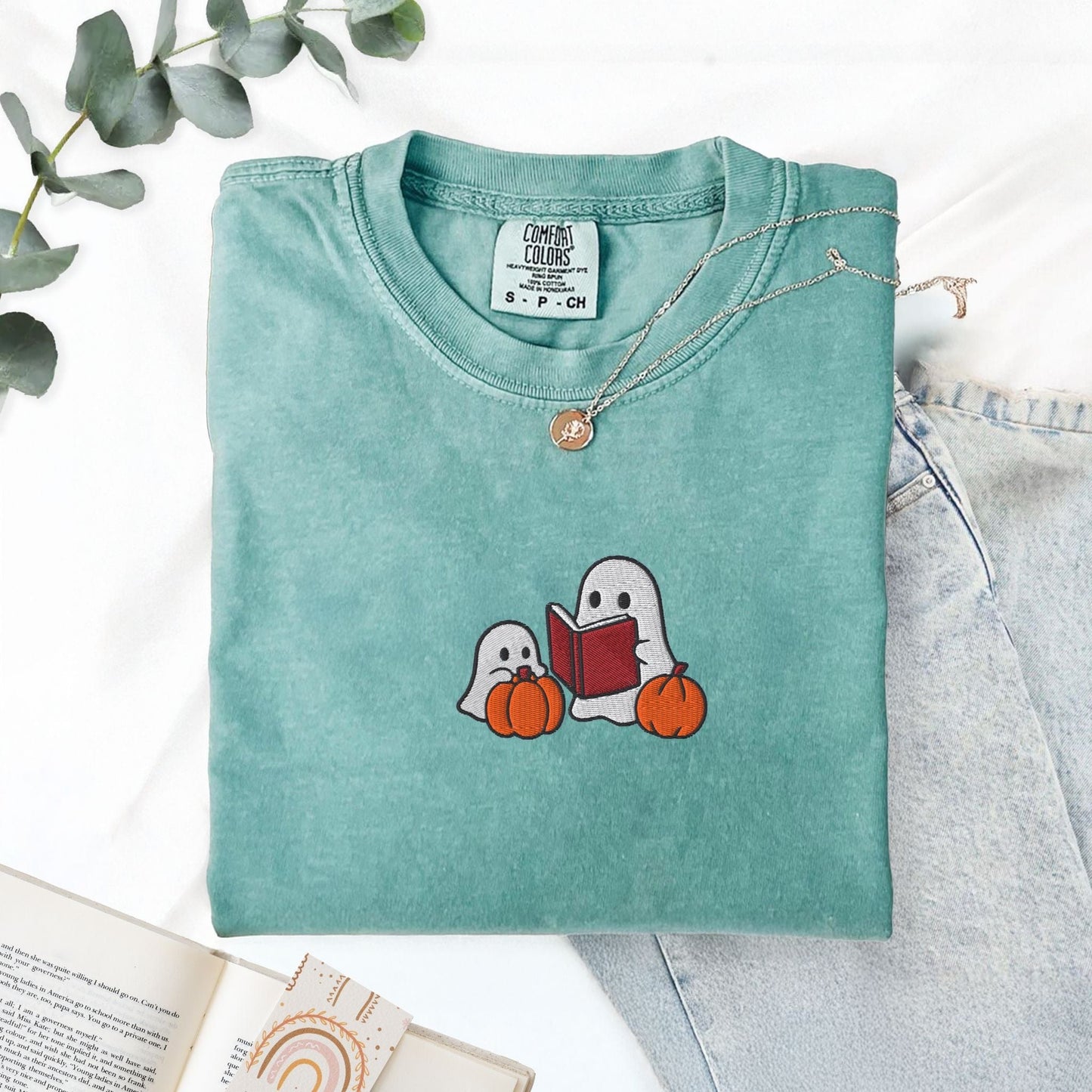 Pine Spice Books Ghost Stories Embroidered T-Shirt Ghost Stories Embroidered T-Shirt
