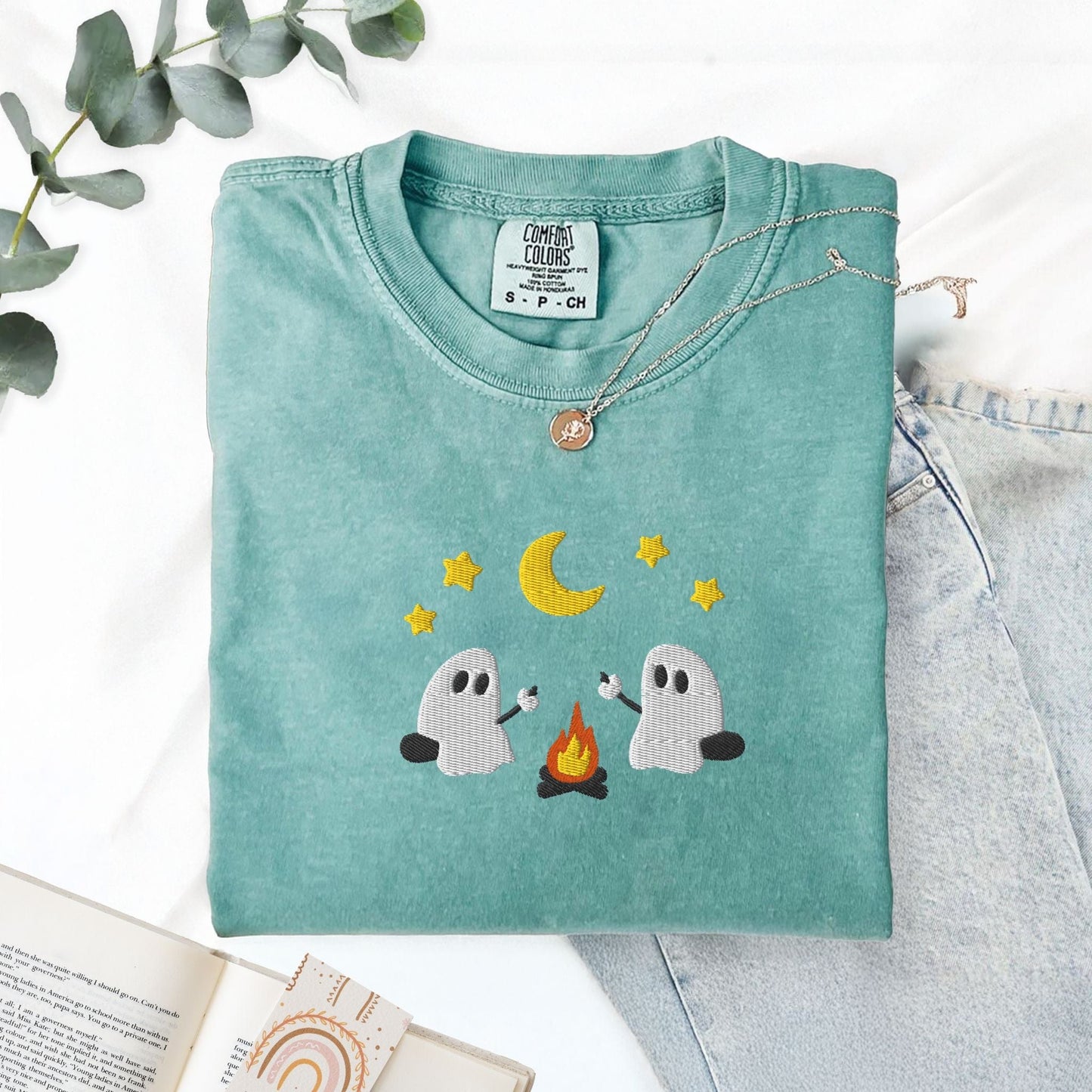 Pine Spice Books Ghosts Camping Embroidered T-Shirt Ghosts Camping Embroidered T-Shirt