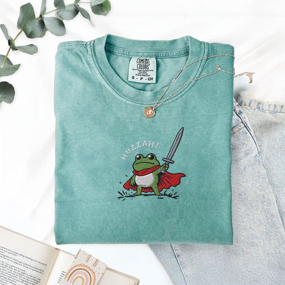 Pine Spice Books Huzzah Frog Embroidered T-Shirt Huzzah Frog Embroidered T-Shirt