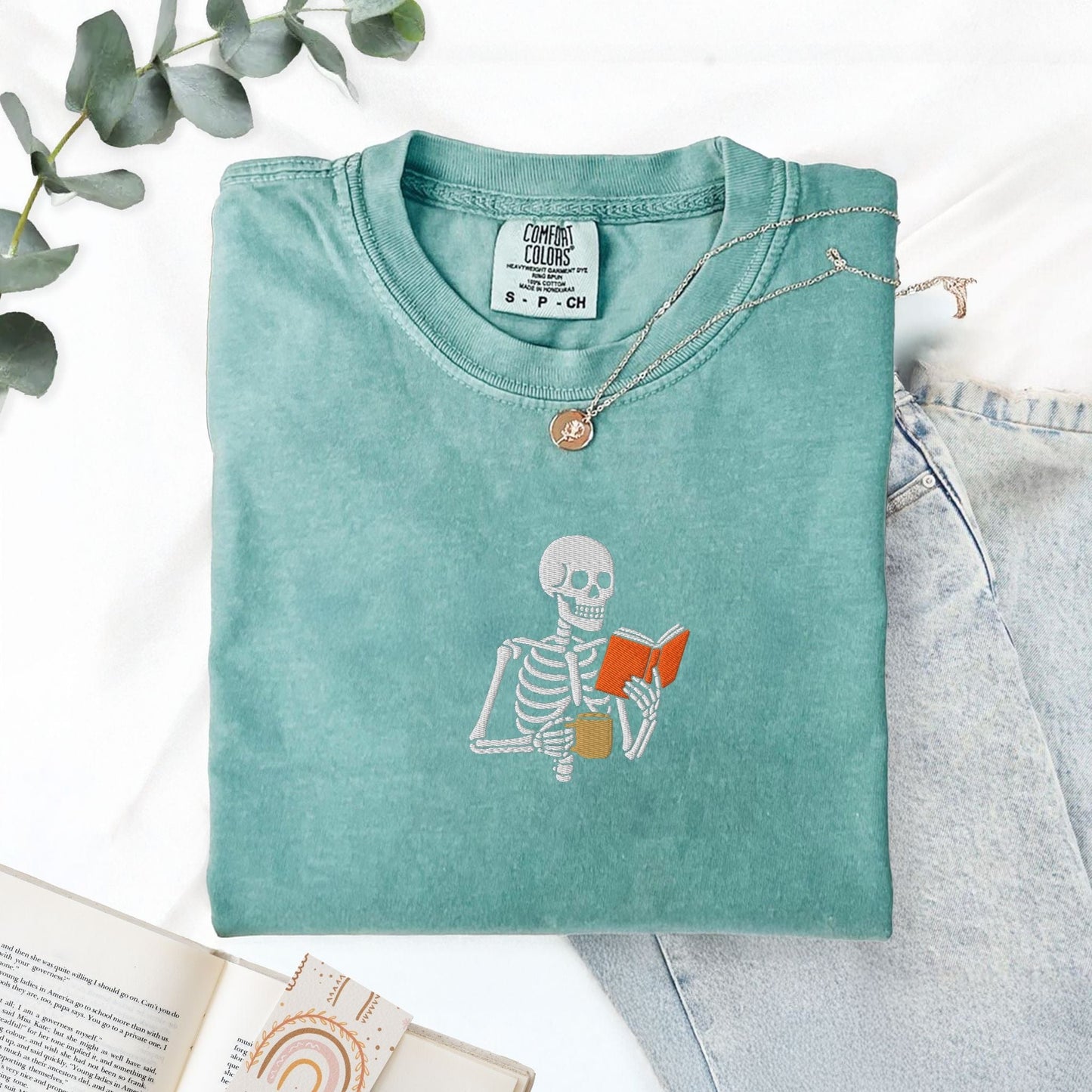 Pine Spice Books Skeleton Reading a Book T-Shirt Skeleton Reading a Book T-Shirt