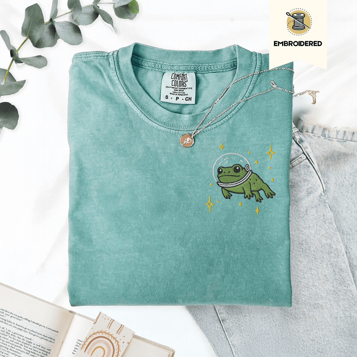 Pine Spice Books Space Frog Embroidered T-Shirt Space Frog Embroidered T-Shirt
