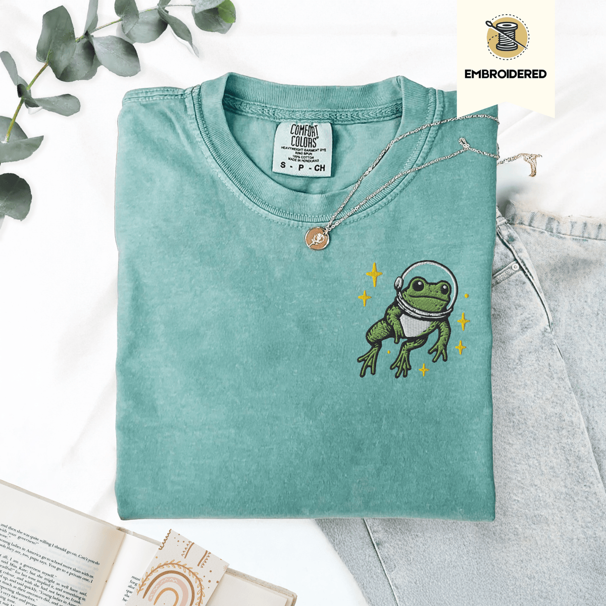 Pine Spice Books Space Frog Embroidered T-Shirt Space Frog Embroidered T-Shirt