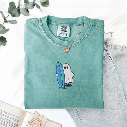 Pine Spice Books Surfing Ghost Embroidered T-Shirt Surfing Ghost Embroidered T-Shirt
