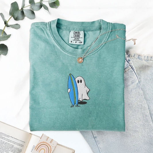 Pine Spice Books Surfing Ghost Embroidered T-Shirt Surfing Ghost Embroidered T-Shirt