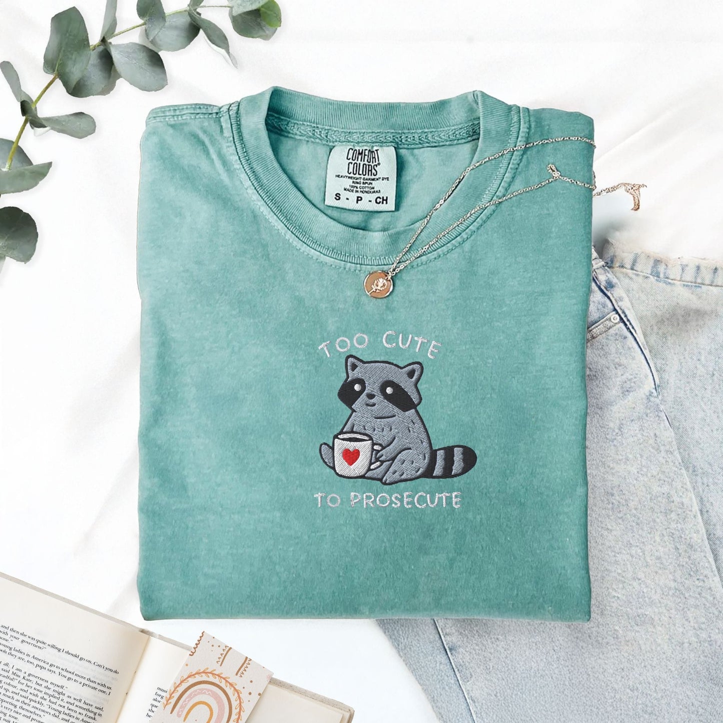 Pine Spice Books Too Cute To Prosecute Raccoon Embroidered T-Shirt Too Cute To Prosecute Raccoon Embroidered T-Shirt