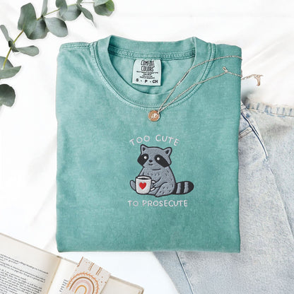 Pine Spice Books Too Cute To Prosecute Raccoon Embroidered T-Shirt Too Cute To Prosecute Raccoon Embroidered T-Shirt