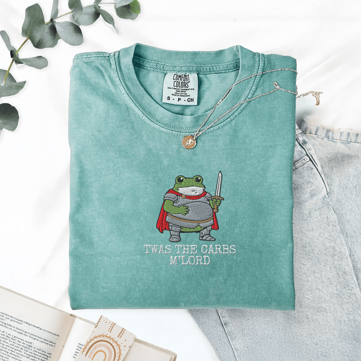 Pine Spice Books Twas The Carbs M'lord Embroidered Frog Shirt Twas The Carbs M'lord Embroidered Frog Shirt