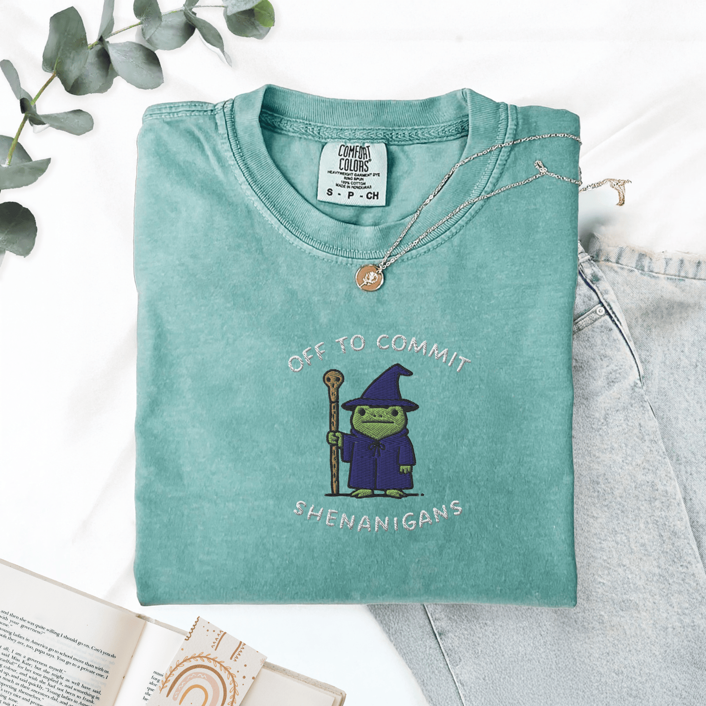 Pine Spice Books Wizard Frog Shirt Embroidered T-Shirt Wizard Frog Shirt Embroidered T-Shirt