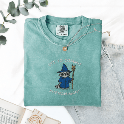 Pine Spice Books Wizard Raccoon Embroidered T-Shirt Wizard Raccoon Embroidered T-Shirt