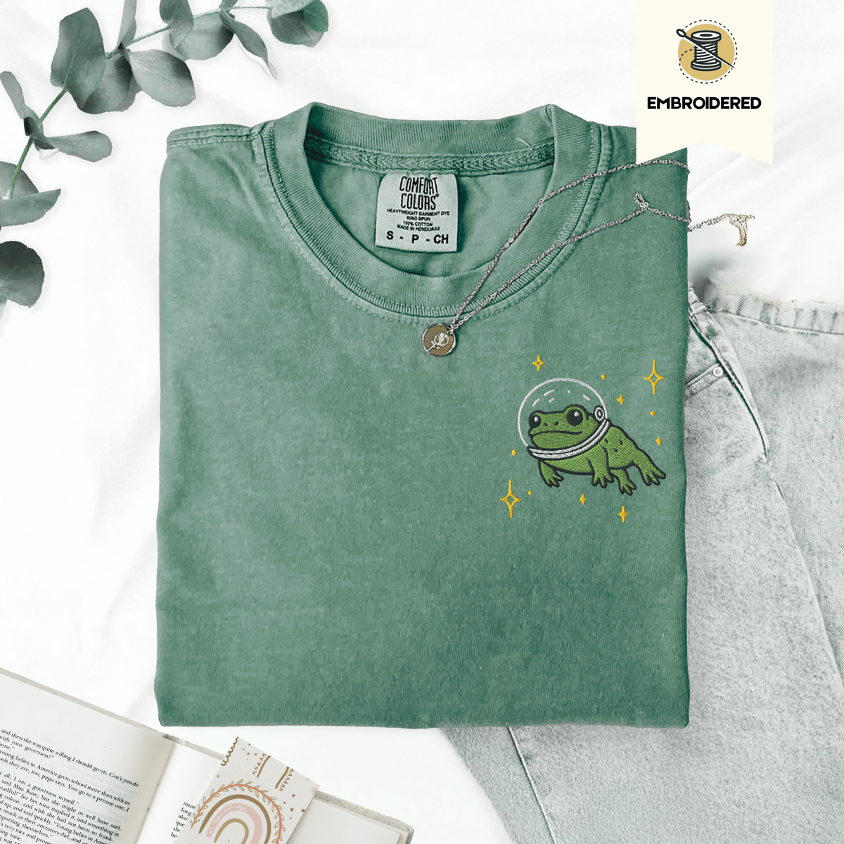 Pine Spice Books Space Frog Embroidered T-Shirt Space Frog Embroidered T-Shirt