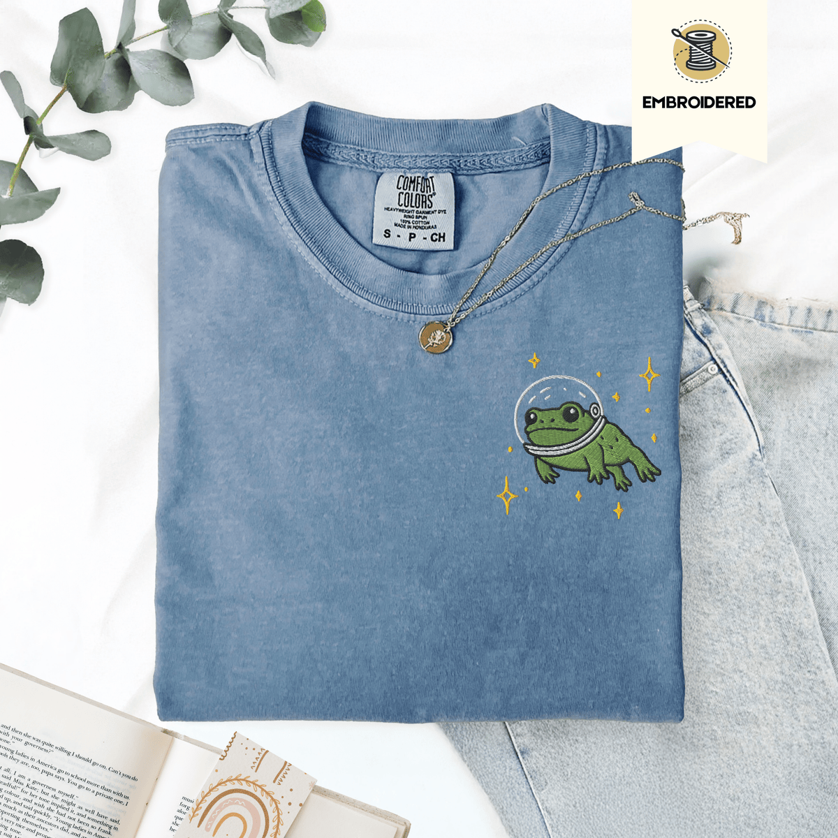 Pine Spice Books Space Frog Embroidered T-Shirt Space Frog Embroidered T-Shirt