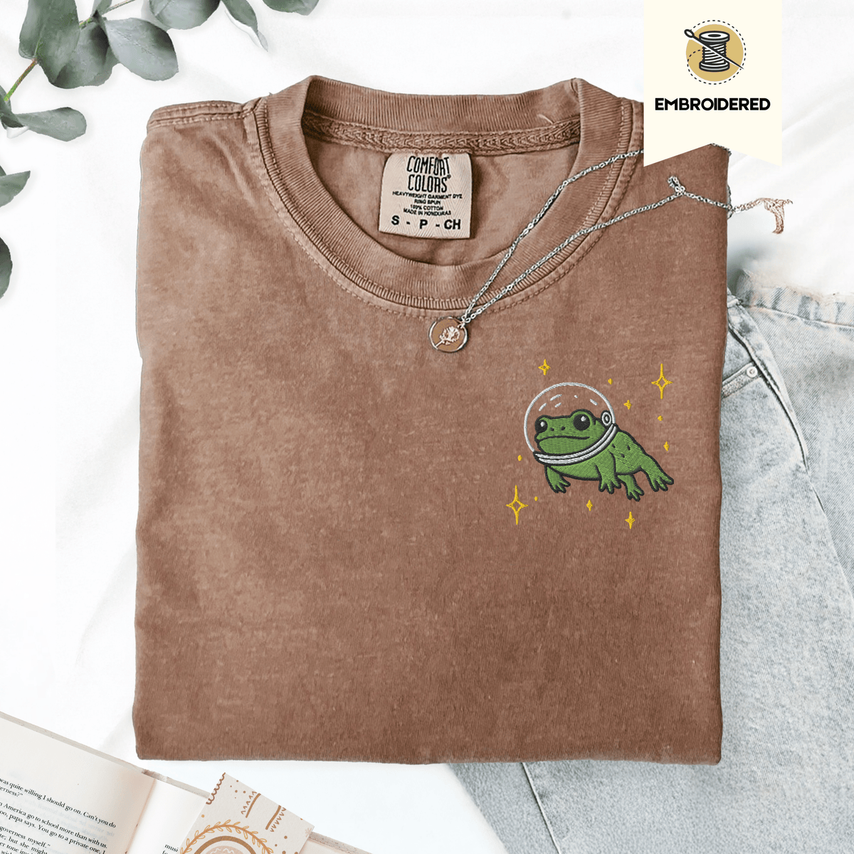 Pine Spice Books Space Frog Embroidered T-Shirt Space Frog Embroidered T-Shirt
