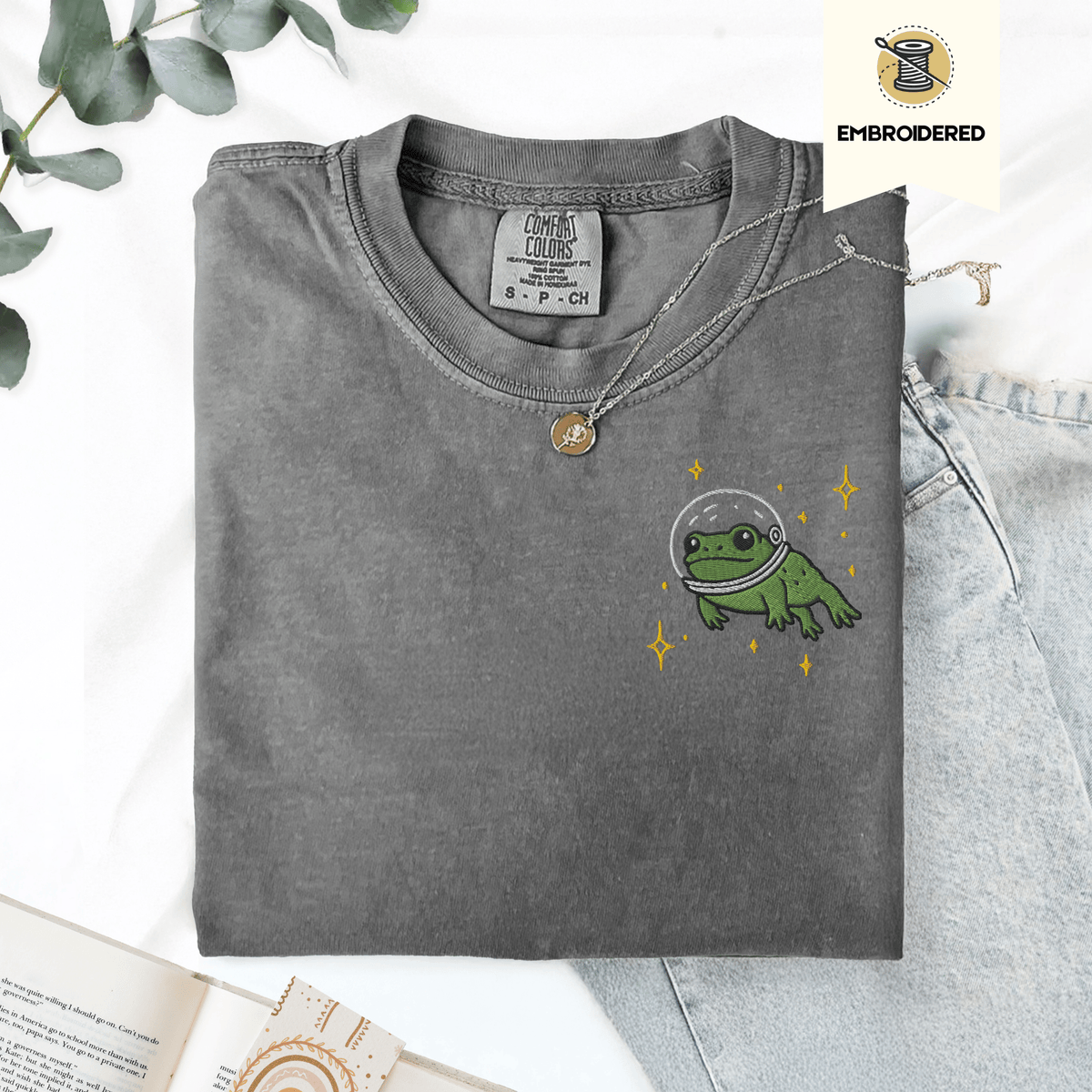 Pine Spice Books Space Frog Embroidered T-Shirt Space Frog Embroidered T-Shirt