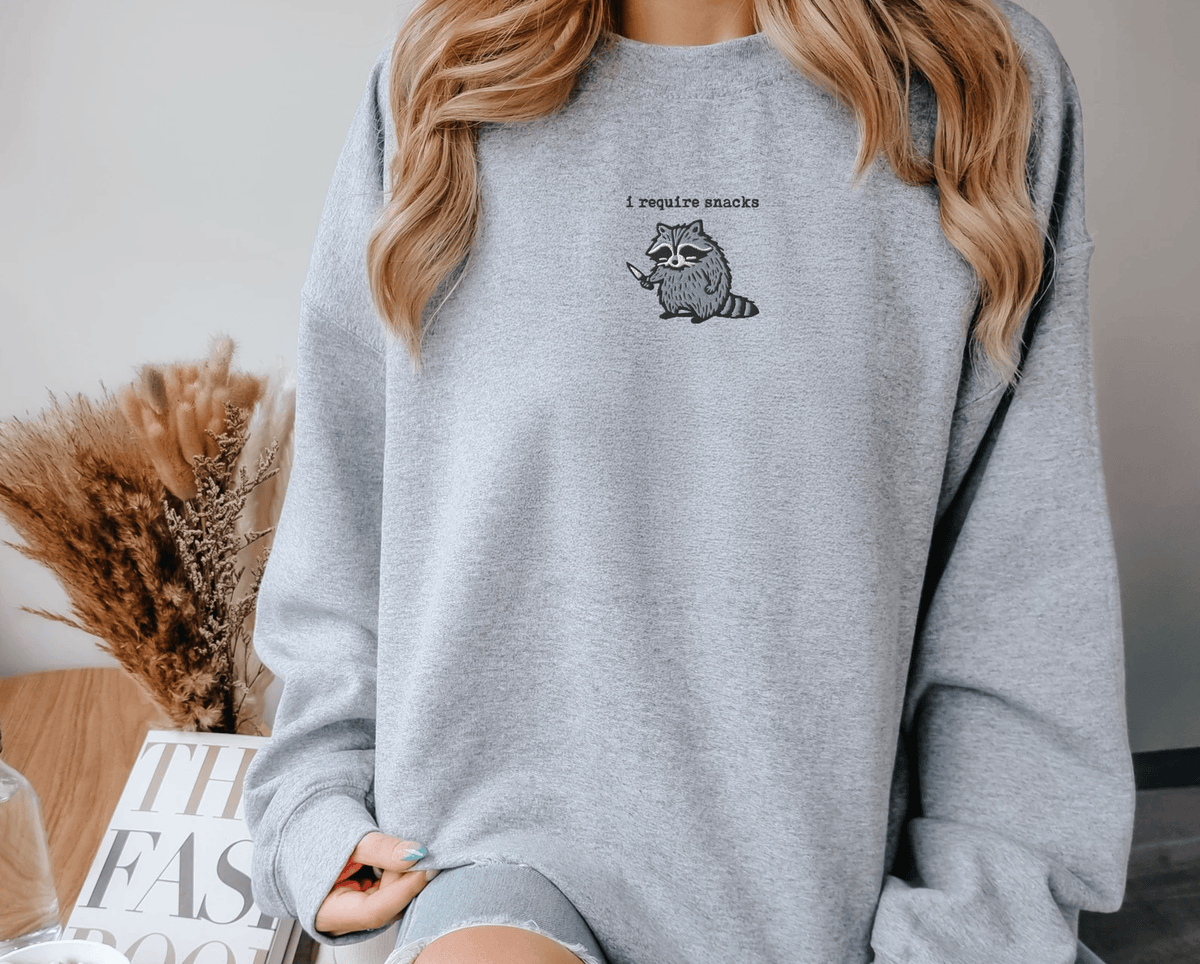 Pine Spice Books I Require Snacks Raccoon Sweatshirt I Require Snacks Raccoon Sweatshirt