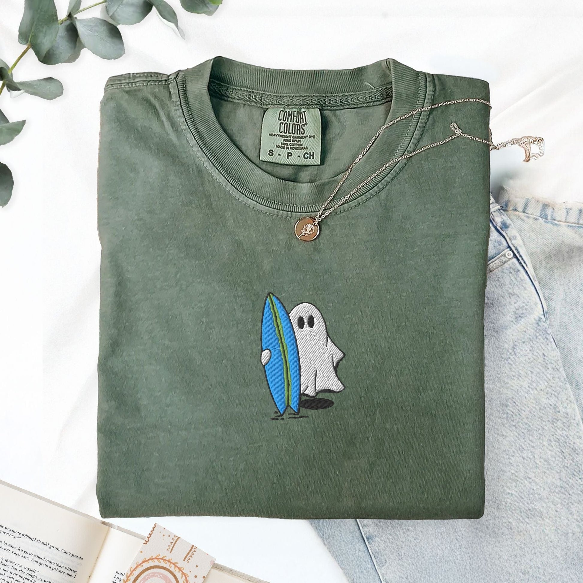 Pine Spice Books Surfing Ghost Embroidered T-Shirt Surfing Ghost Embroidered T-Shirt