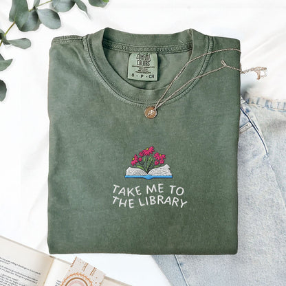 Pine Spice Books Take Me to the Library Embroidered T-Shirt Take Me to the Library Embroidered T-Shirt