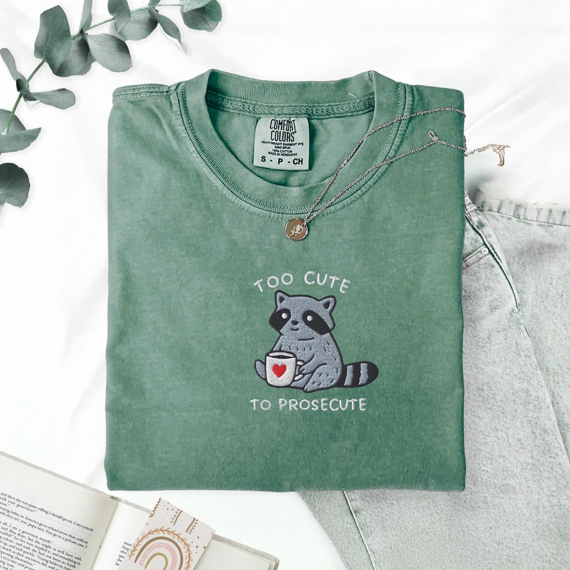 Pine Spice Books Too Cute To Prosecute Raccoon Embroidered T-Shirt Too Cute To Prosecute Raccoon Embroidered T-Shirt