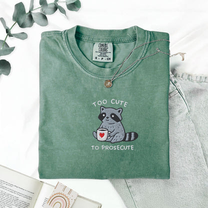 Pine Spice Books Too Cute To Prosecute Raccoon Embroidered T-Shirt Too Cute To Prosecute Raccoon Embroidered T-Shirt