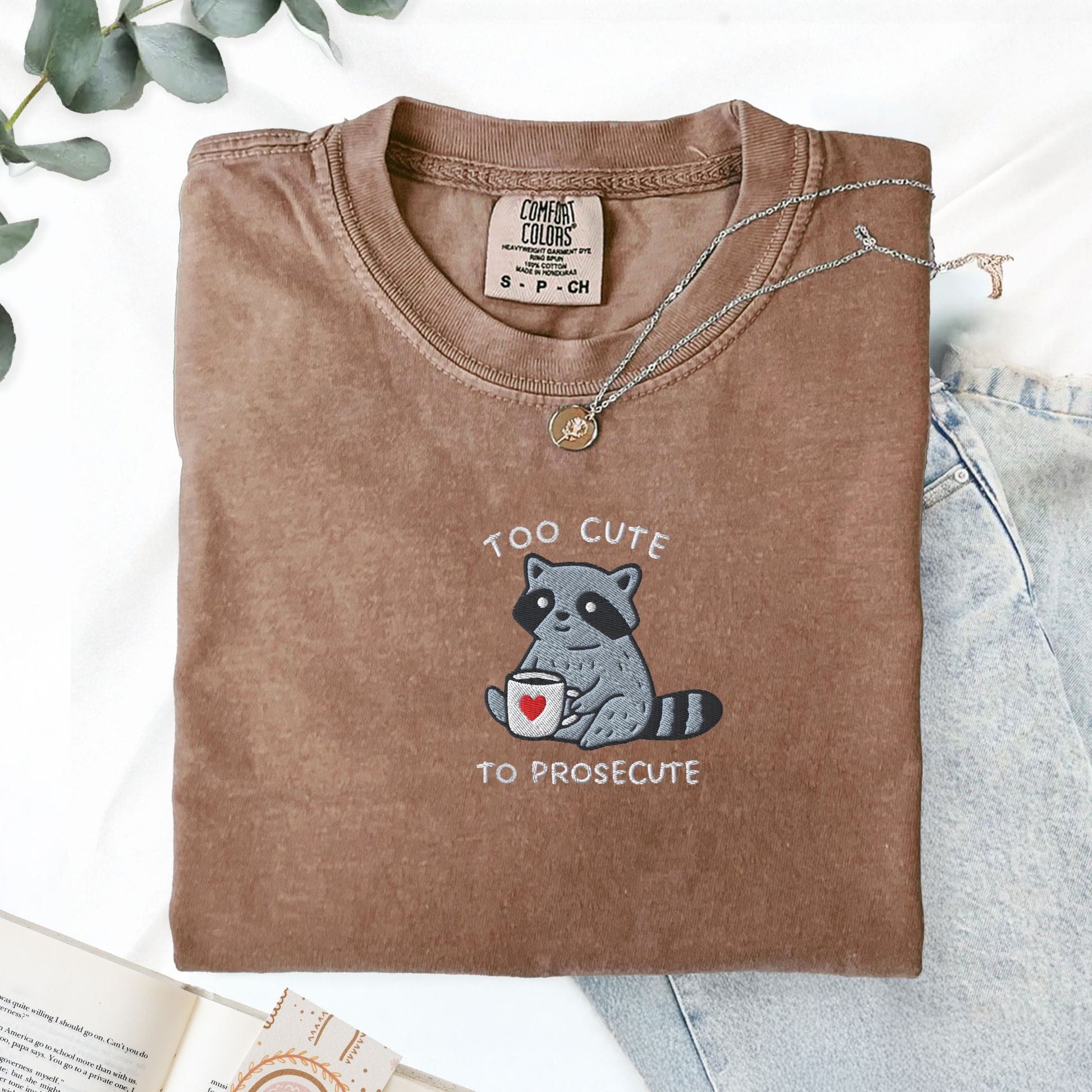 Pine Spice Books Too Cute To Prosecute Raccoon Embroidered T-Shirt Too Cute To Prosecute Raccoon Embroidered T-Shirt