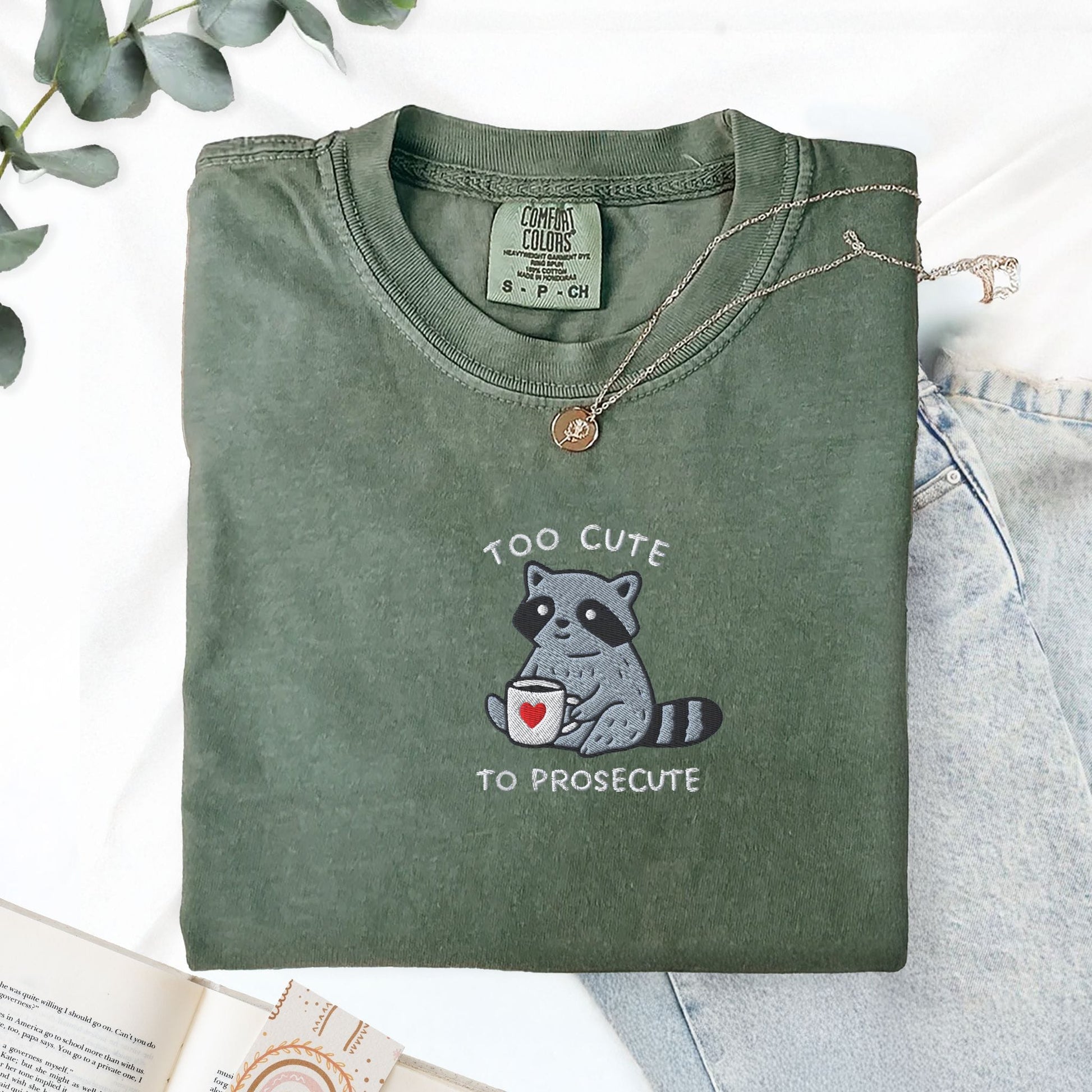 Pine Spice Books Too Cute To Prosecute Raccoon Embroidered T-Shirt Too Cute To Prosecute Raccoon Embroidered T-Shirt