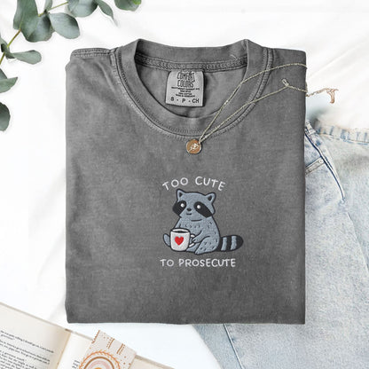 Pine Spice Books Too Cute To Prosecute Raccoon Embroidered T-Shirt Too Cute To Prosecute Raccoon Embroidered T-Shirt