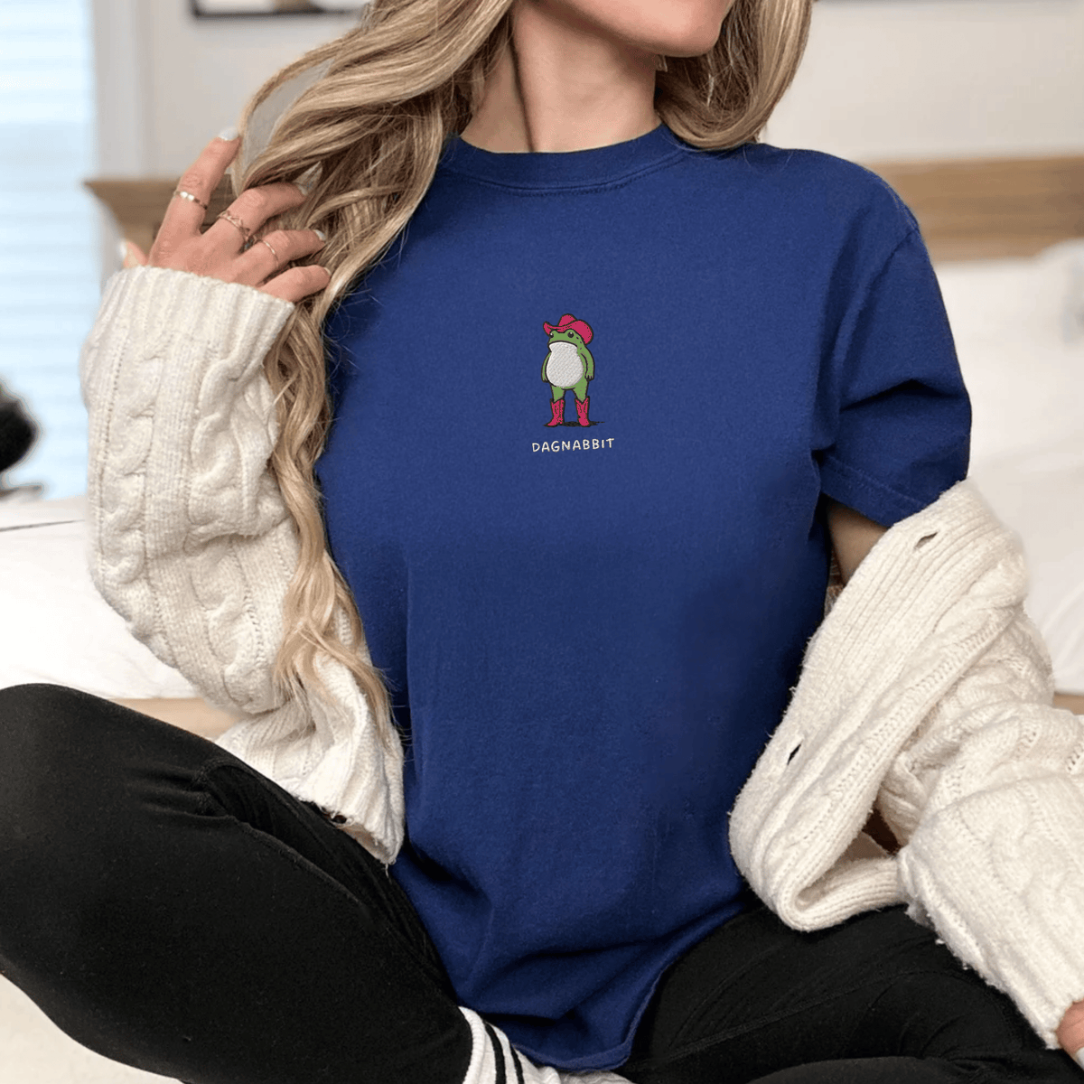 Pine Spice Books Dagnabbit Cowboy Frog Embroidered T-Shirt Dagnabbit Cowboy Frog Embroidered T-Shirt