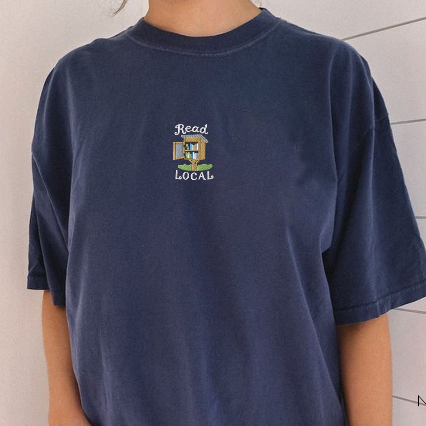Pine Spice Books Read Local Embroidered T-Shirt Read Local Embroidered T-Shirt
