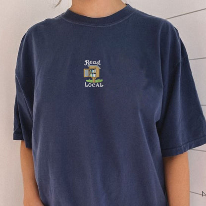 Pine Spice Books Read Local Embroidered T-Shirt Read Local Embroidered T-Shirt