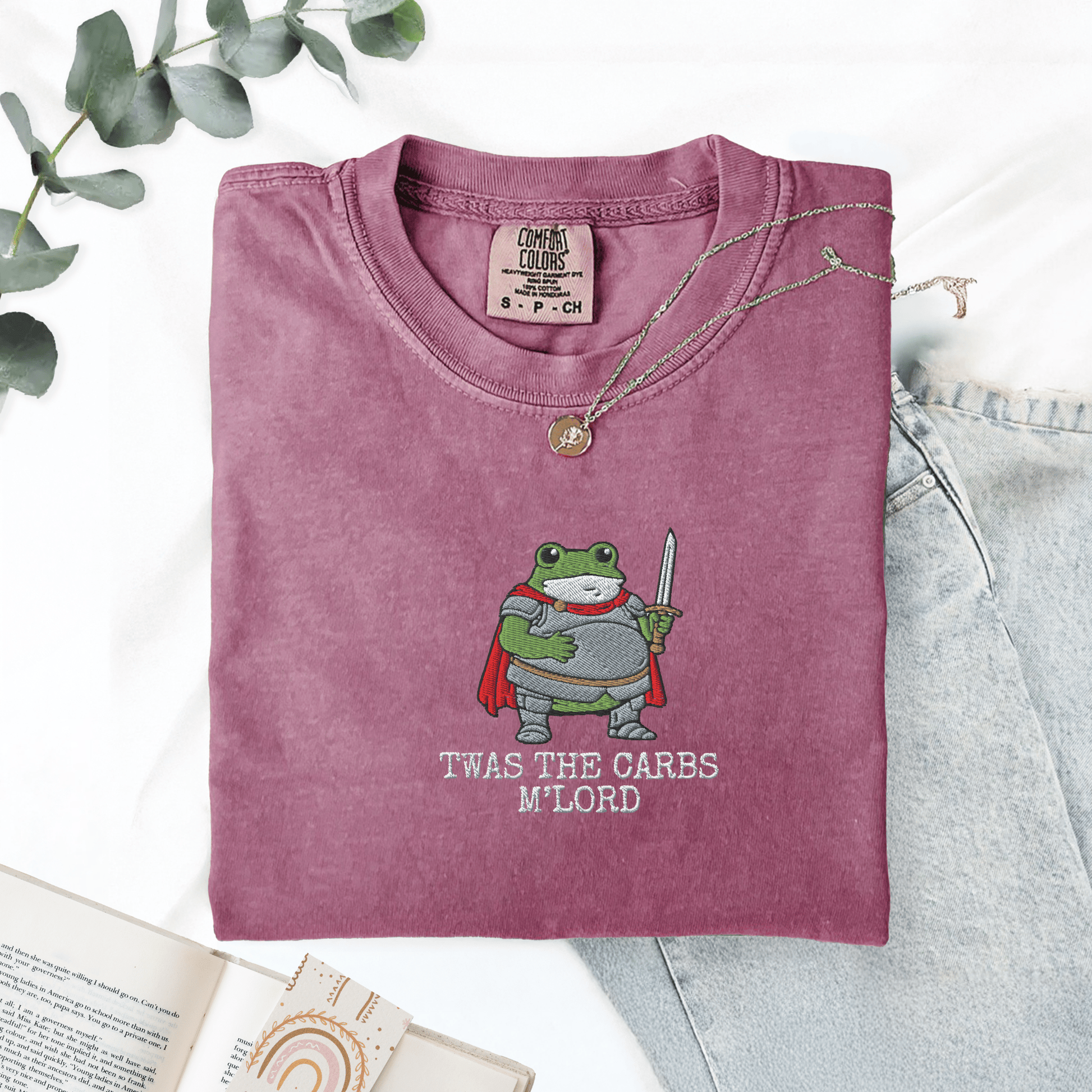 Pine Spice Books Twas The Carbs M'lord Embroidered Frog Shirt Twas The Carbs M'lord Embroidered Frog Shirt