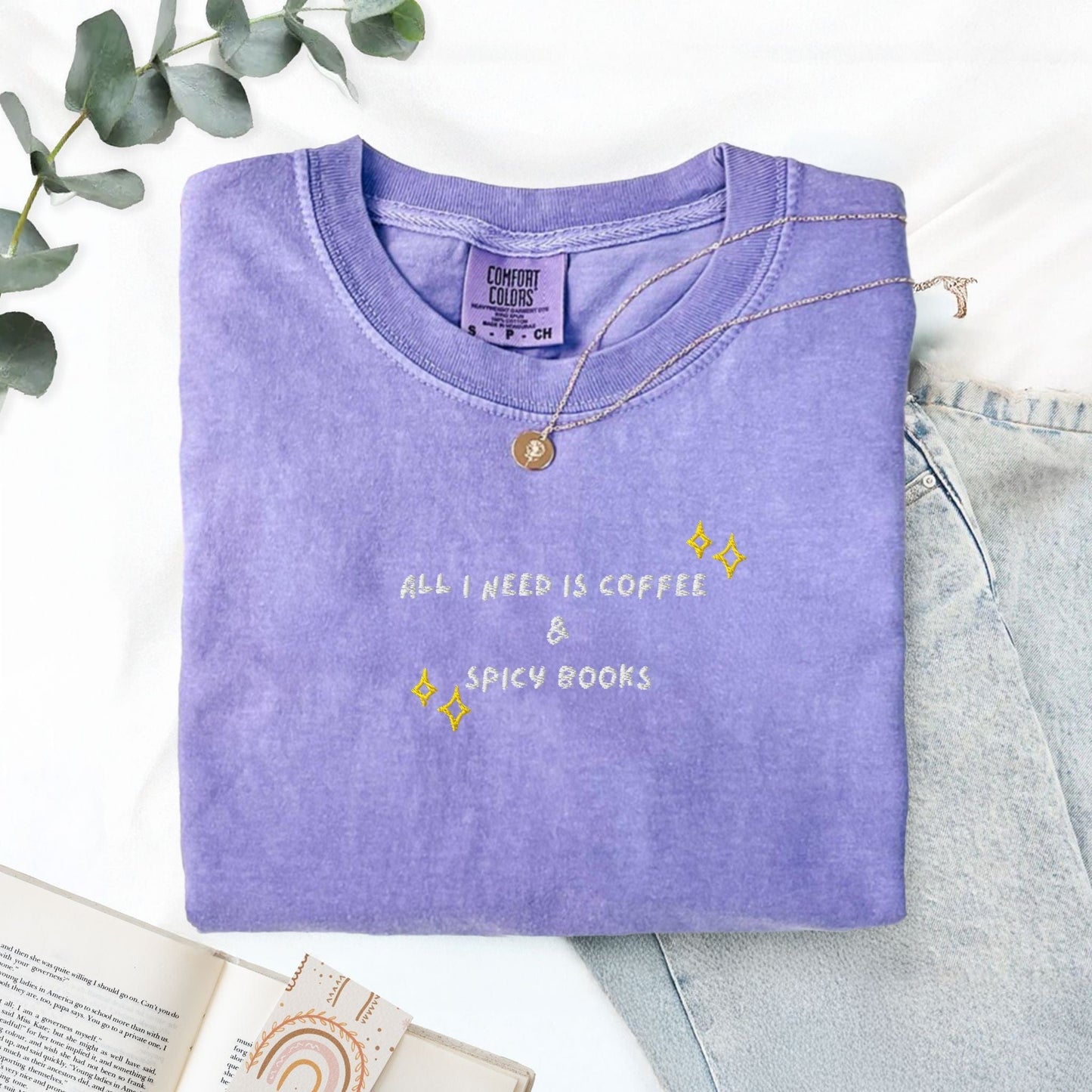 Pine Spice Books Coffee and Spicy Books Embroidered T-Shirt Coffee and Spicy Books Embroidered T-Shirt