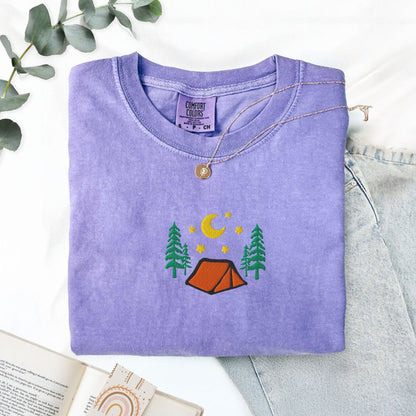 Pine Spice Books Cozy Camping Embroidered T-Shirt Cozy Camping Embroidered T-Shirt