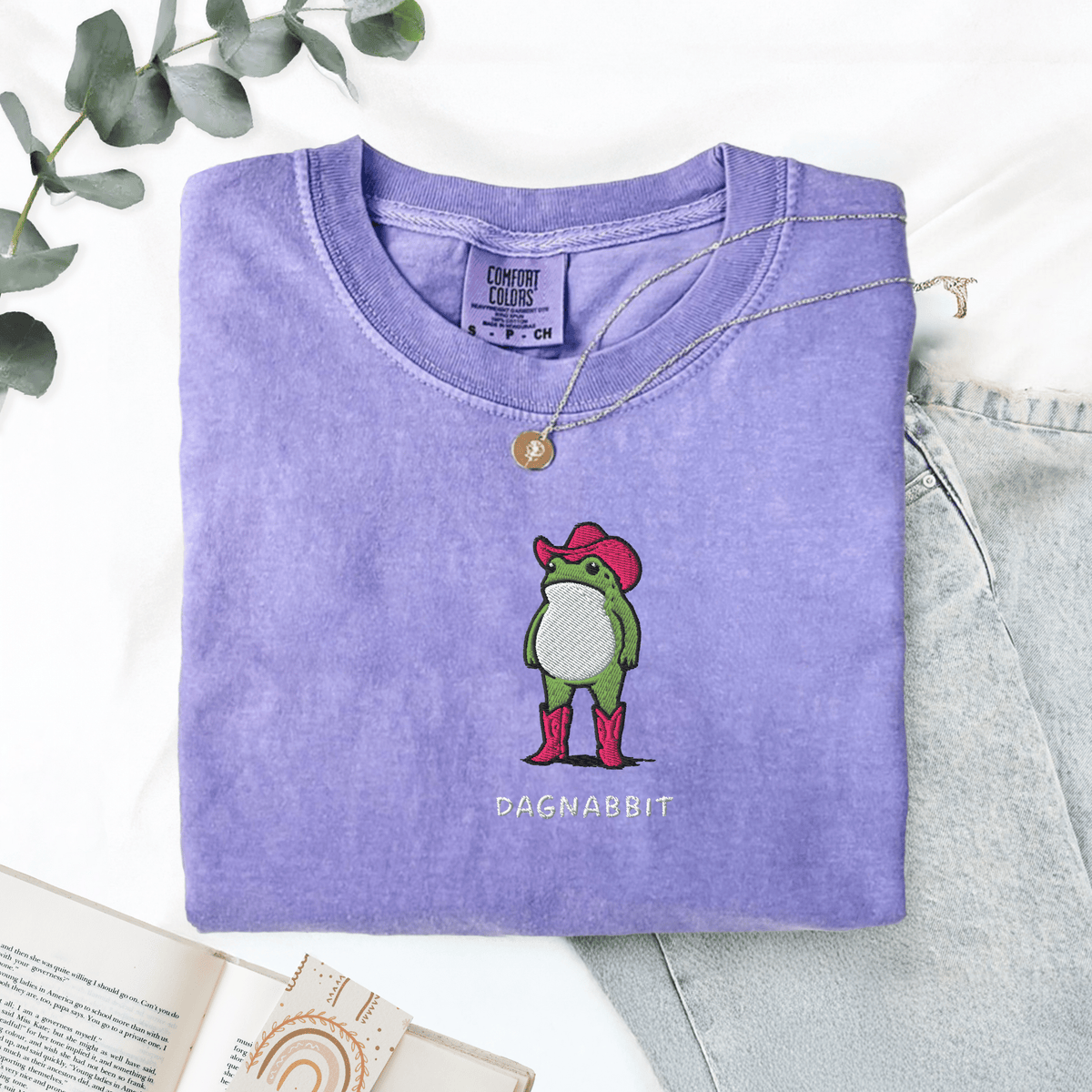 Pine Spice Books Dagnabbit Cowboy Frog Embroidered T-Shirt Dagnabbit Cowboy Frog Embroidered T-Shirt